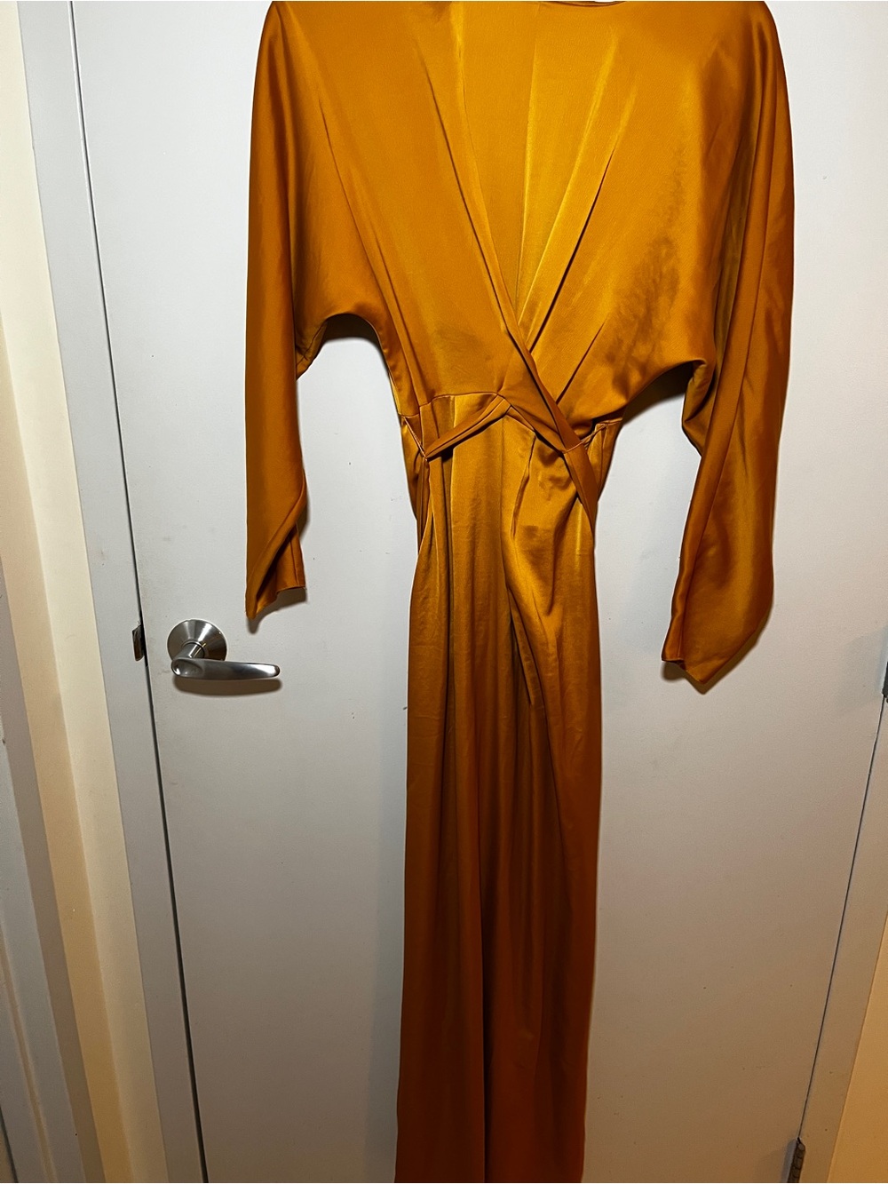 ASOS DESIGN Mustard Satin Batwing Wrap Waist Maxi Dress US 10